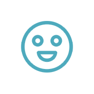 Simple, emoticon-esque illustration of an open-mouthed smiley face 